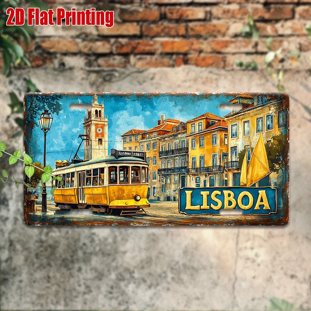 Letrero Metálico Vintage 2D Plano de 1 Pieza, Solo para Decoración, Arte de Pared para Exteriores (30cm x 15cm), Letrero de Aluminio con la Palabra LISBOA