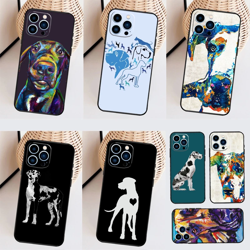 Funda de acuarela de perro Great Dane para iPhone 16 Pro Max 14 13 12 11 15 17 Pro Max mini 15 16 Plus 16e 17 Air contraportada