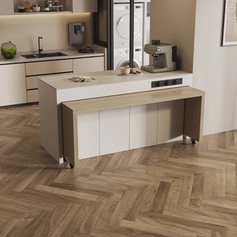 

Rock slab island dining table integrated rotatable and retractable open kitchen household guide table can be separated