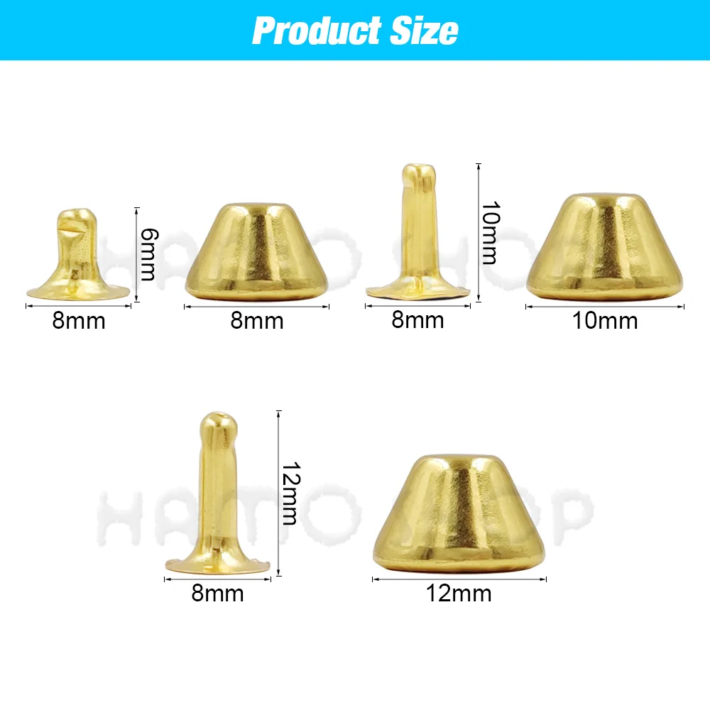 100sets 8-12mm Bucket Shape Rivet Spikes DIY Punk Rock For Clothes Shoes Pet Collar Decor Decoration Leathercraft Accessories