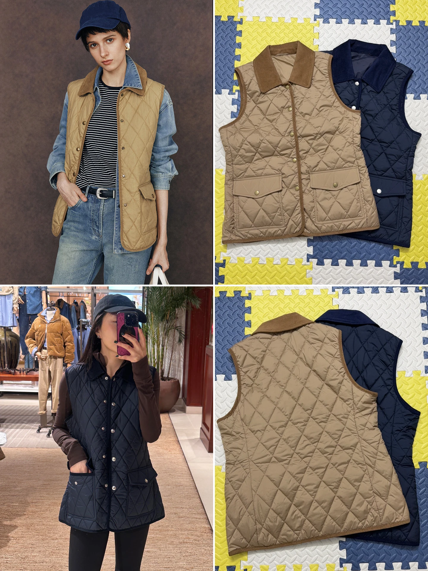 

Women's Cotton Vest Spring New Sle Patchwork Diamond id American College Sle Light Core Collar Jaet Sweet Sle