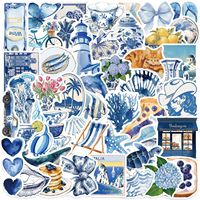 50Pcs Cute Mediterranean Stickers Blue INS Aesthetic DIY Stickers Scrapbooking Phone Luggage Skateboard Waterproof Decals