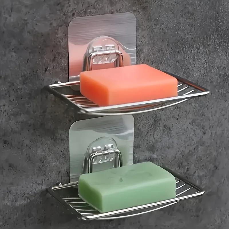 Adhesive Soap Holder Stainless Steel Wall Mounted Dish For Shower Bathroom Kitchen Storage Fridge Container Washing Basket