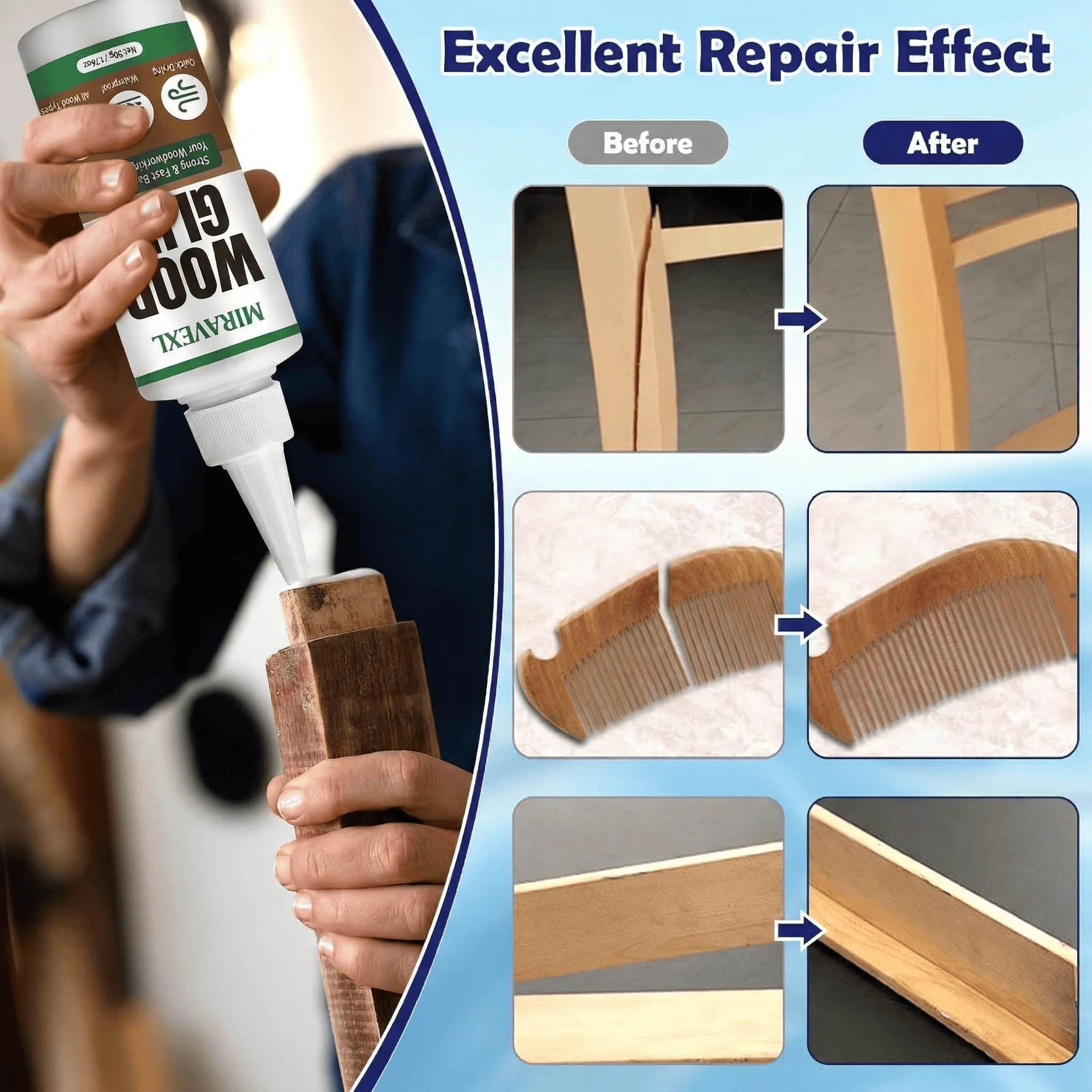 50g Professional Wood Glue Strong Bonding Adhesive Quick Dry Water Based Sealant For Furniture Repair DIY Crafts MIRAVEXL