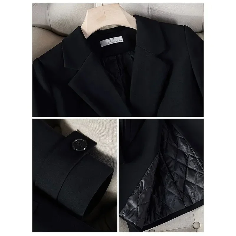 Blazer lungo da donna autunno inverno di alta qualità donna nero rosso blu navy blazer spessi giacca casual femminile cappotto giacche a vento