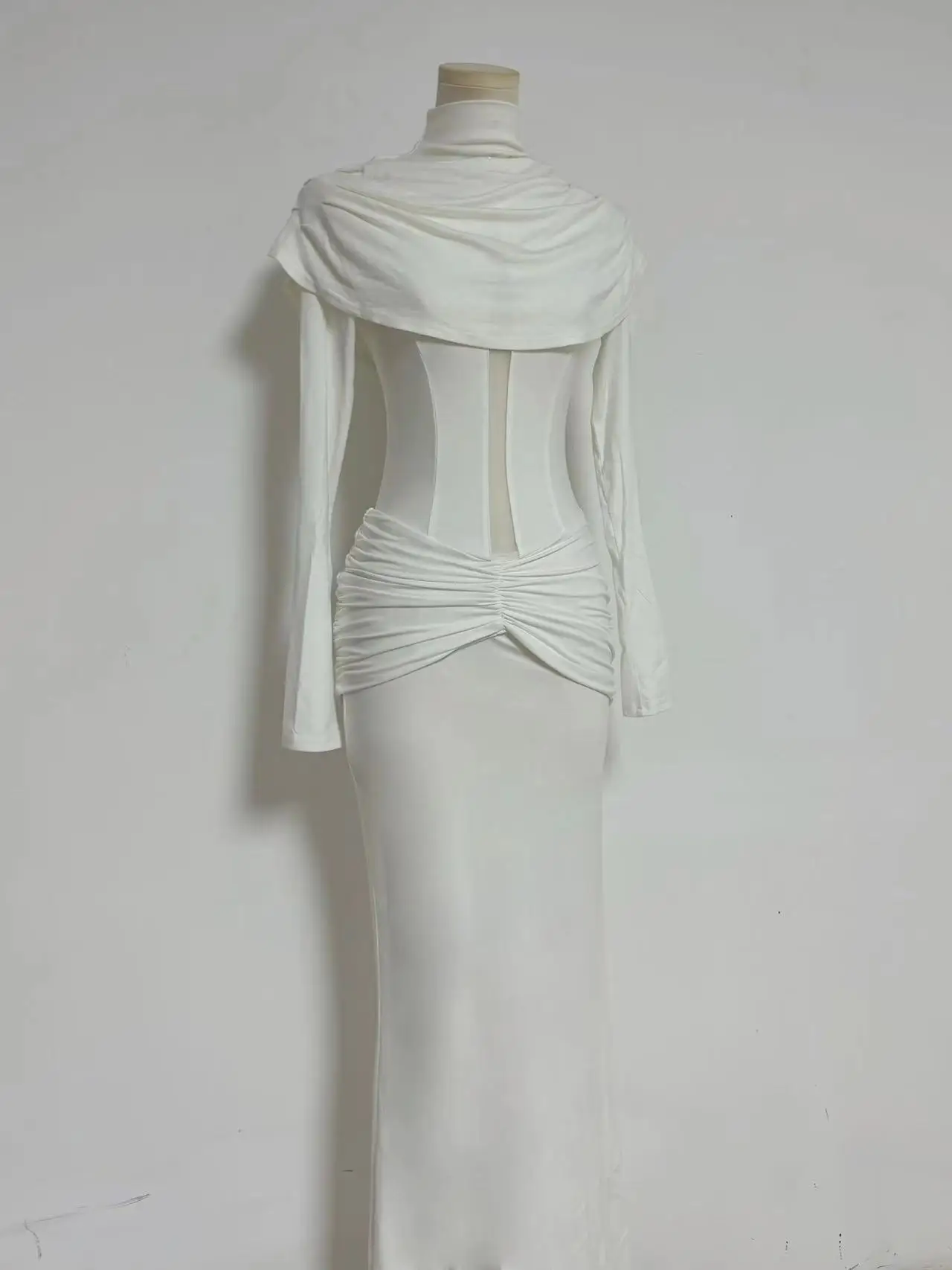 CHEERART-Vestidos largos blancos para iglesia para mujer, vestido largo ajustado de manga larga recortado, ropa de otoño 2024