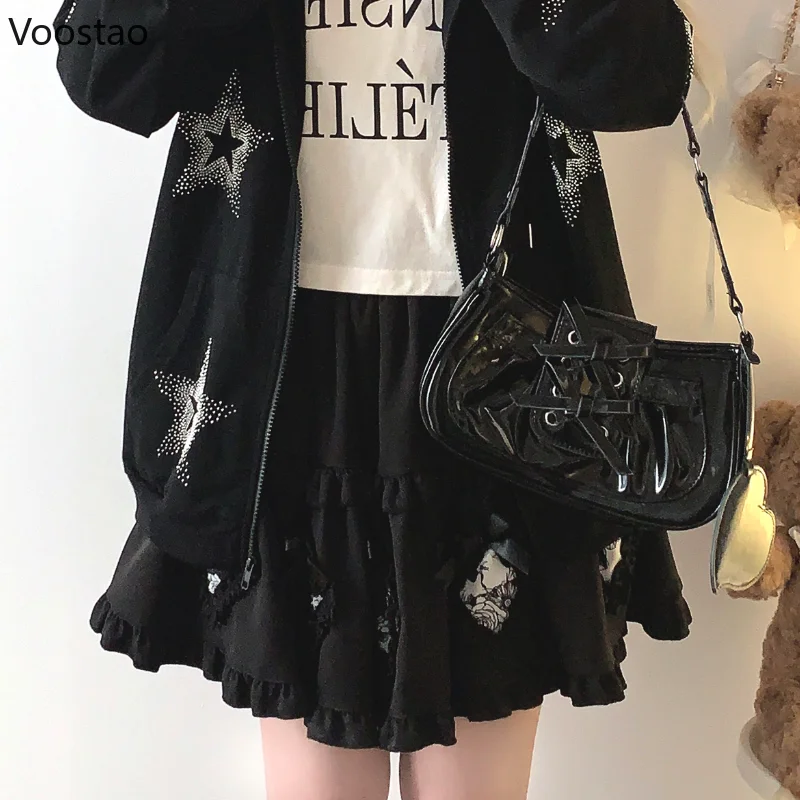 Witte Japanse Kawaii Lolita Cake Rok Vrouwen Gothic Strik Ruches Mini Rok Punk Harajuku Y 2K Hoge Taille A-Lijn Shorts Rokken