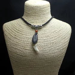 Cool Men's Necklace Bone Pendant handmade Tibetan Amulet Fangs Real Natural Tooth Vintage Wolf Tooth Charm Adjustable 36-45MM