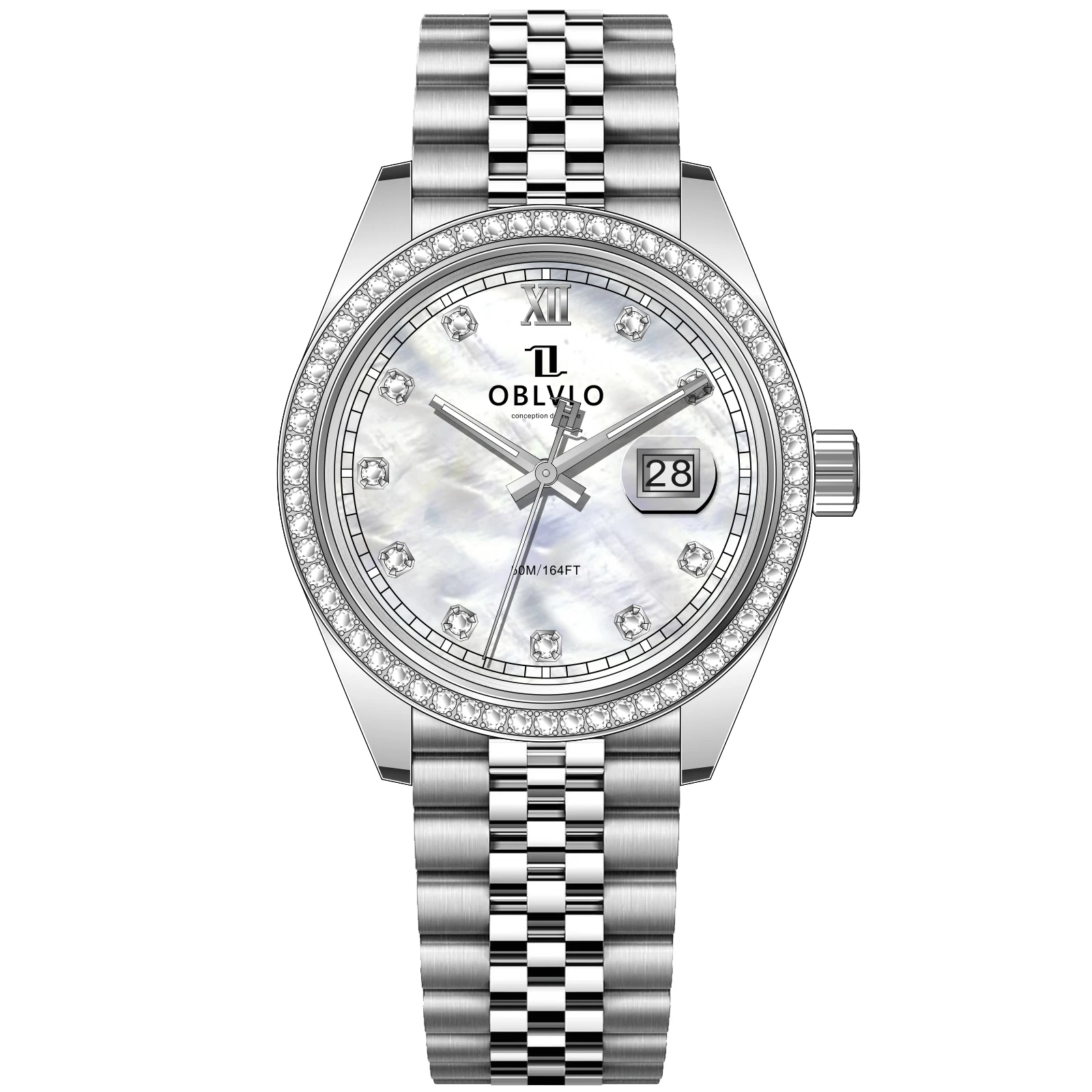 

OBLVLO Men Quartz Watch 39mm Luxury Wristwatch MOP Dial 5ATM Waterproof Sapphire Luminous Ronda505 Mov