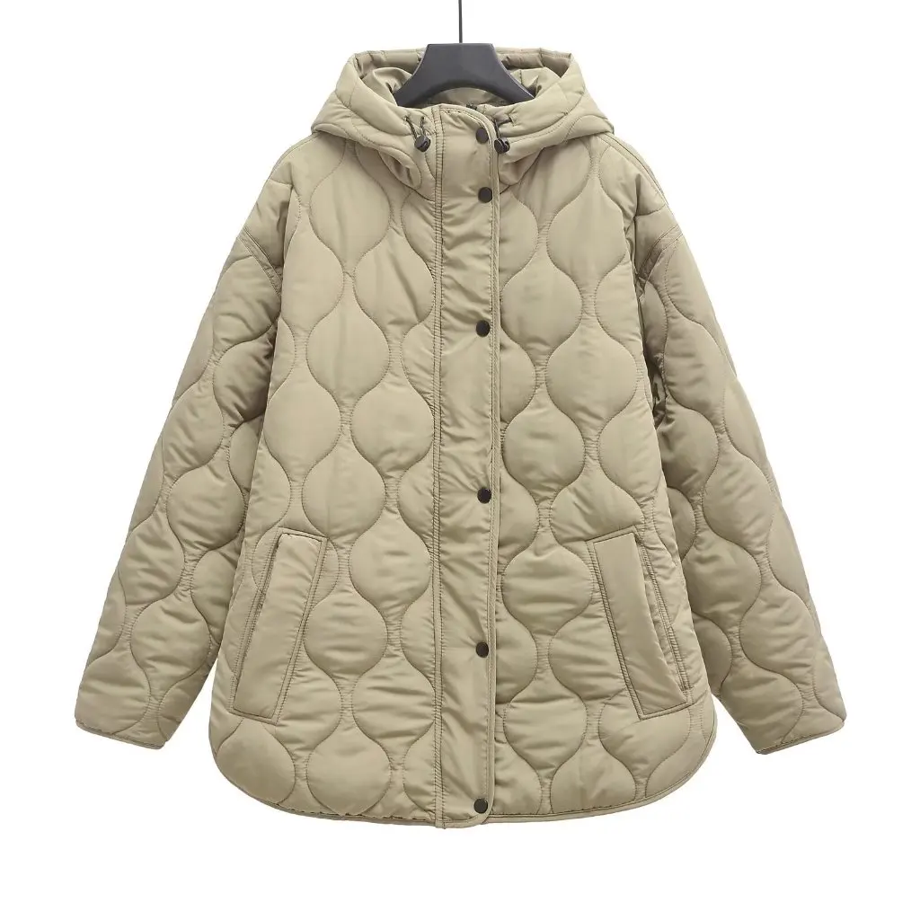 Giacca con cappuccio da donna taglie forti Autunno Inverno Cappotto imbottito in cotone con rombo sciolto stile europeo americano per donna