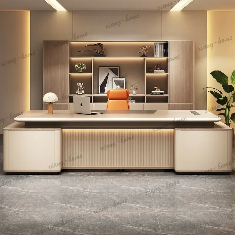 YJ Shiny Popular Office Desk French Cream Design Modern Office Desk Comfortable Elegant Offcie Furniture El Escritorio XYSZ