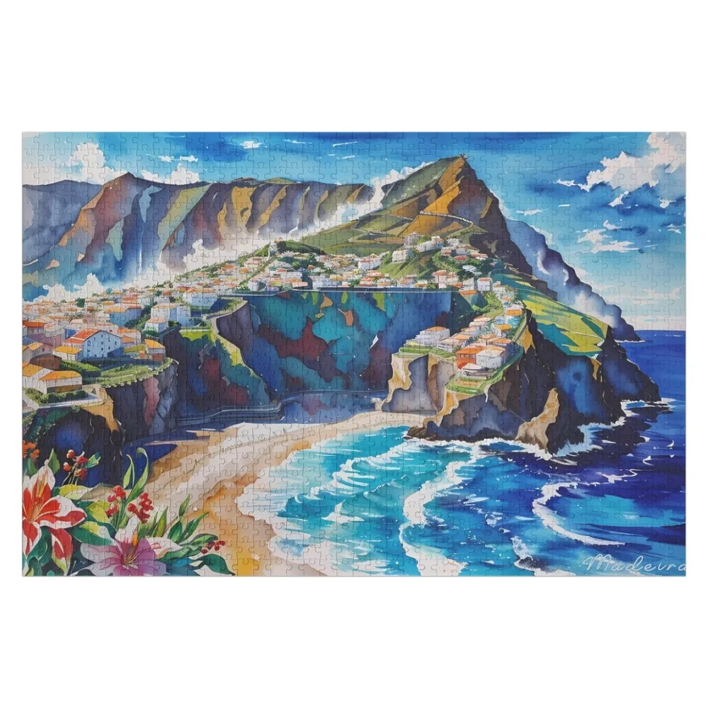 MADEIRA ISLAND Portugal: The Pearl of the Atlantic. Painting on Watercolor Jigsaw Puzzle Adult Wooden Christmas Gifts Puzzle