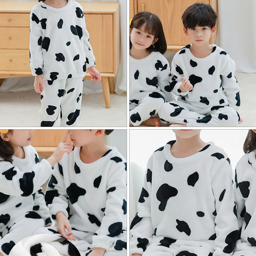 

1Set Cartoon Cow Flannel Kids Pajamas Soft Warm Children Nightwear for Cold Autumn Winter Kids Flannel Pajamas