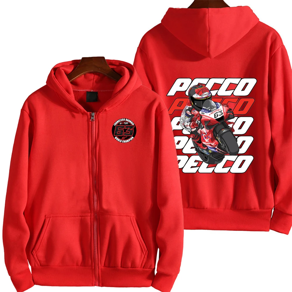 Pecco Bagnaia 63 Driver Logo Racing Motorcycle Team Men Zip Up Hoodie Spring Autumn Male Sweatshirt Red Sport Women Jacket Coats