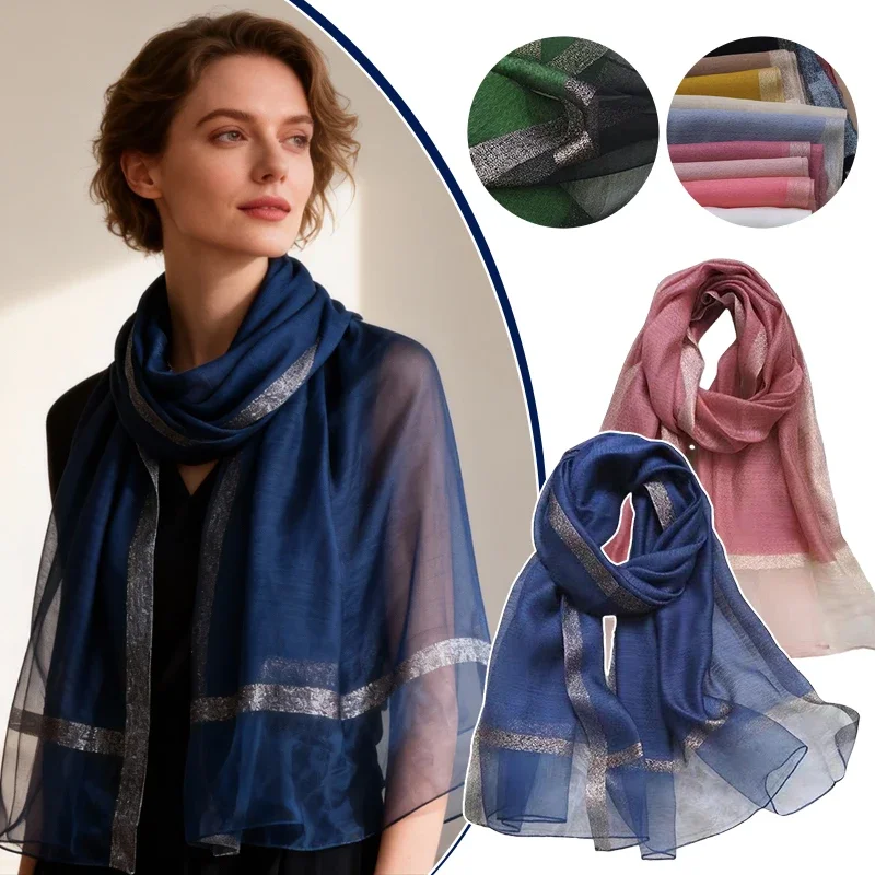 

Элегантный длинный шелковый шарф 70x185 см, женская тонкая шаль, солнцезащитный крем, модная шелковая шаль на весну и осень