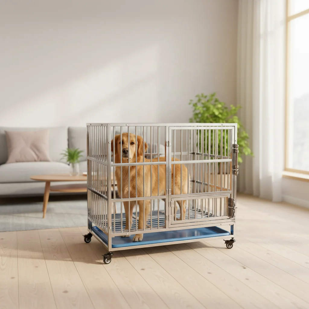Stainless Steel Dog Crate Heavy-Duty Thickened Pet Cage For Small/Medium/Large Dogs 50 Lb Capacity Lockable Indoor Outdoor Use