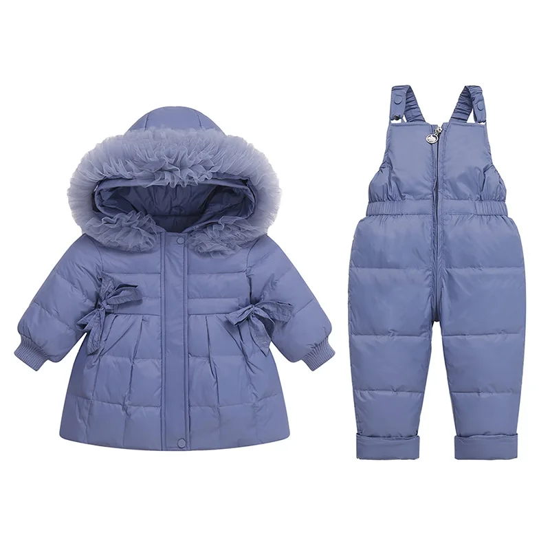 Traje de chaqueta de plumón para niños y niñas, ropa de invierno para bebés, niñas pequeñas, niños pequeños, plumón de pato blanco, coreano, 2 piezas