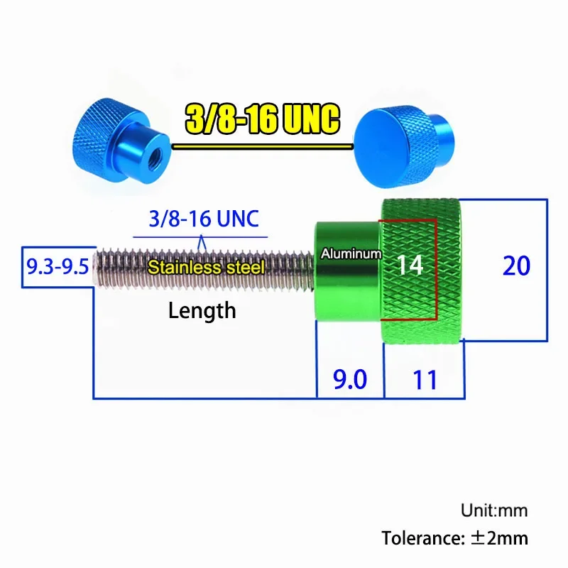 1Pcs 3/8-16 UNC Stainless Steel Thumb Screw Aluminum Alloy Knurled Head Hand Tighten Step Thumb Screws Length 6mm-100mm