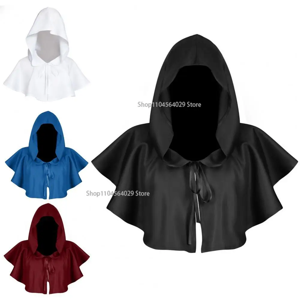 Unisex Adult Child Halloween Cloak Hooded Coat Cosplay Adult Solid Color Lace-up Devil Cape for Festival Medieval Costume