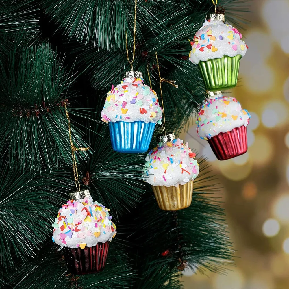 New Christmas Tree Ornaments Hanging Baubles Fruit Glass Ornaments Pineapple Cupcake Painted Home Decoration Christmas