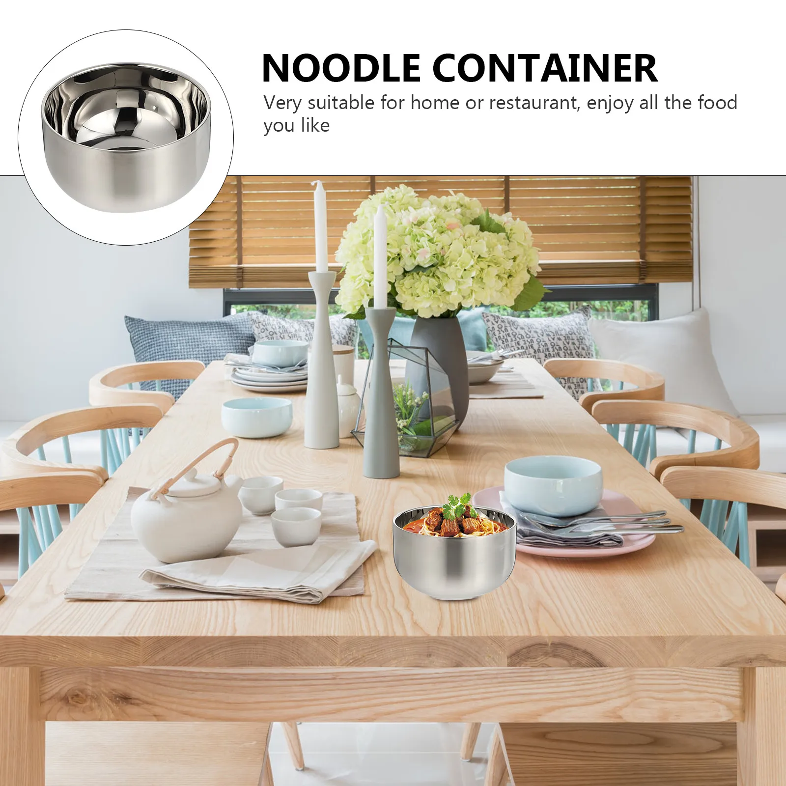 Tazón antibacteriano de acero inoxidable, doble capa, conservación del calor, tazón para sopa de fideos instantáneos, contenedor de almacenamiento para cocina, 1 Uds.