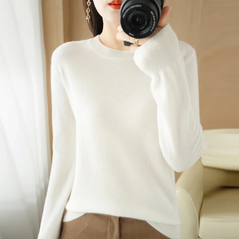 Autumn And Winter New Fashion Round Neck Knitted Women\'s Loose Thin Pullover Solid Color Long Sleeved Sweater Top Fashion GH2222