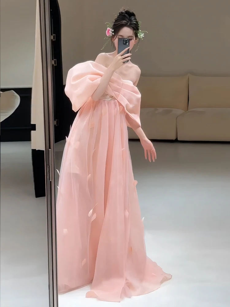 

Элегантное вечернее платье Ele Princ Sle с одним открытым плечом для женщин, розовое, для свадьбы, вечеринки, дня рождения