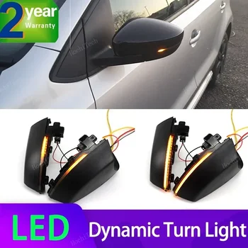 2pcs 자동차 사이드 미러 깜박이 표시 등 VW 폭스 바겐 폴로 MK5 6R 6C 2009-2017 용 LED 동적 회전 신호등