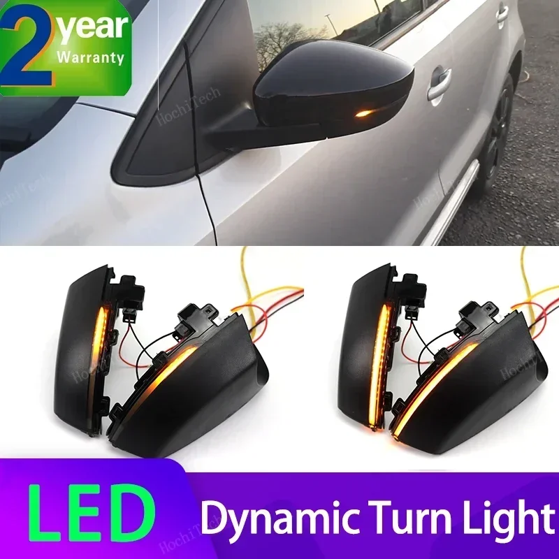 2szt Lusterko boczne samochodu Lampka kontrolna LED Dynamiczny kierunkowskaz dla VW Volkswagen Polo MK5 6R 6C 2009-2017