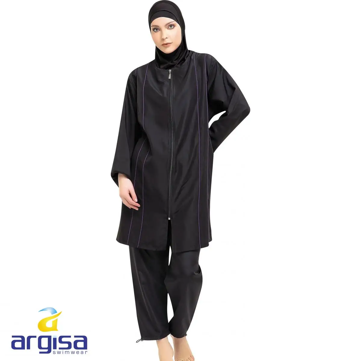 Argisa 7113 Long-Sleeve Plus Size Full Burkini Muslim Swimwear 3XL-7XL Hijab Islamic Swimsuit Turkey Women GRAY Blue Purple Black