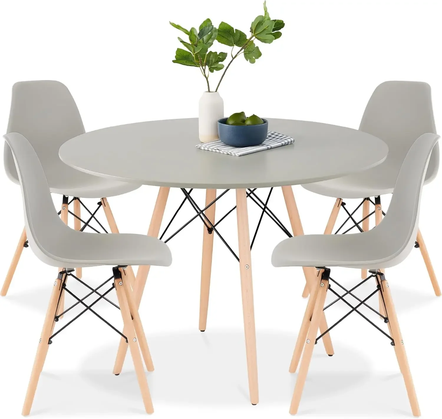 Choice Products 5-Piece Dining Set, Compact Mid-Century Modern Table & Chair Set for Home, Apartment w/ 4 Chairs, Plastic Seats,