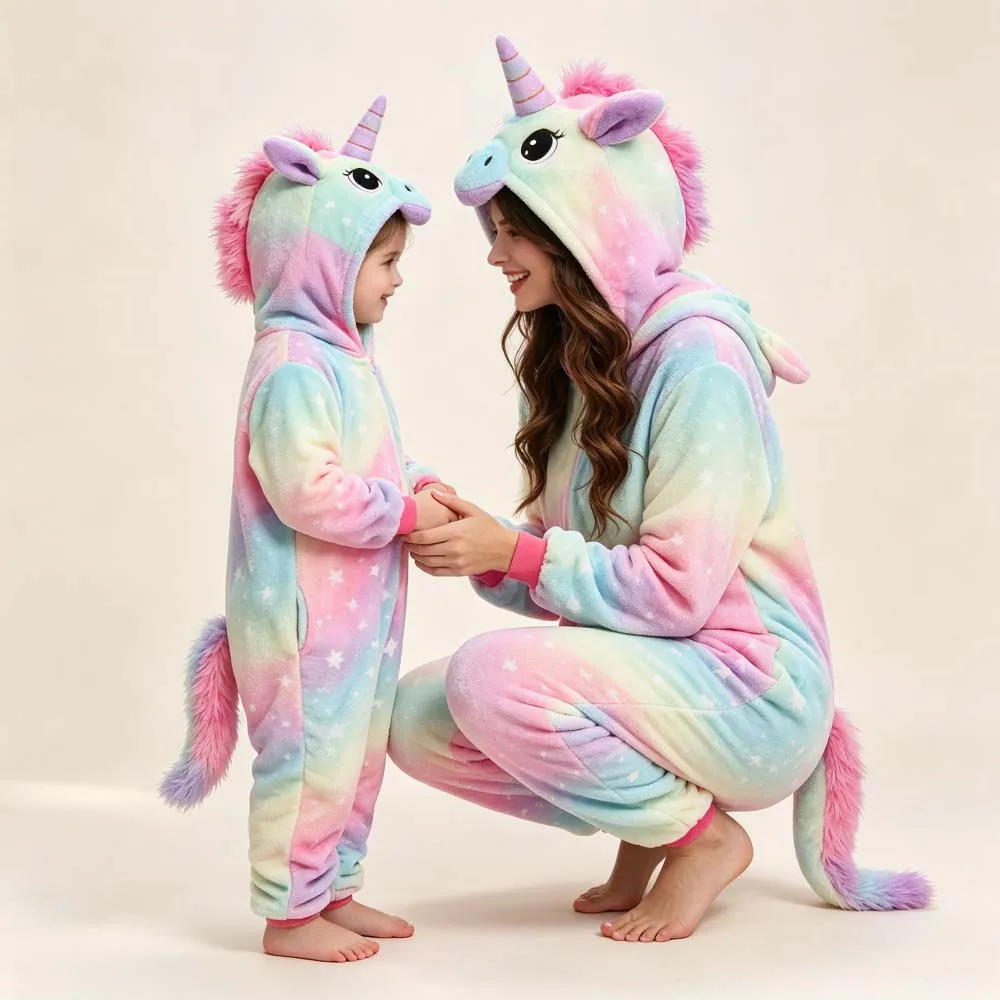Boys Fox Onesie Girls Unicorn Pajamas Winter Hooded Jumpsuits Kids Overalls Children Flannel One Piece Pyjamas Pijamas Animals