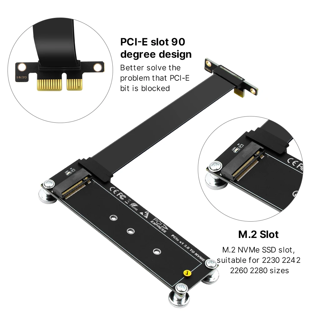 PCI-E 3.0 X1 to M.2 NVMe SSD Riser Card Adapter 10CM Extension Cable M Key NVMe/ NGFF SSD Support Compatible with Desktop PC