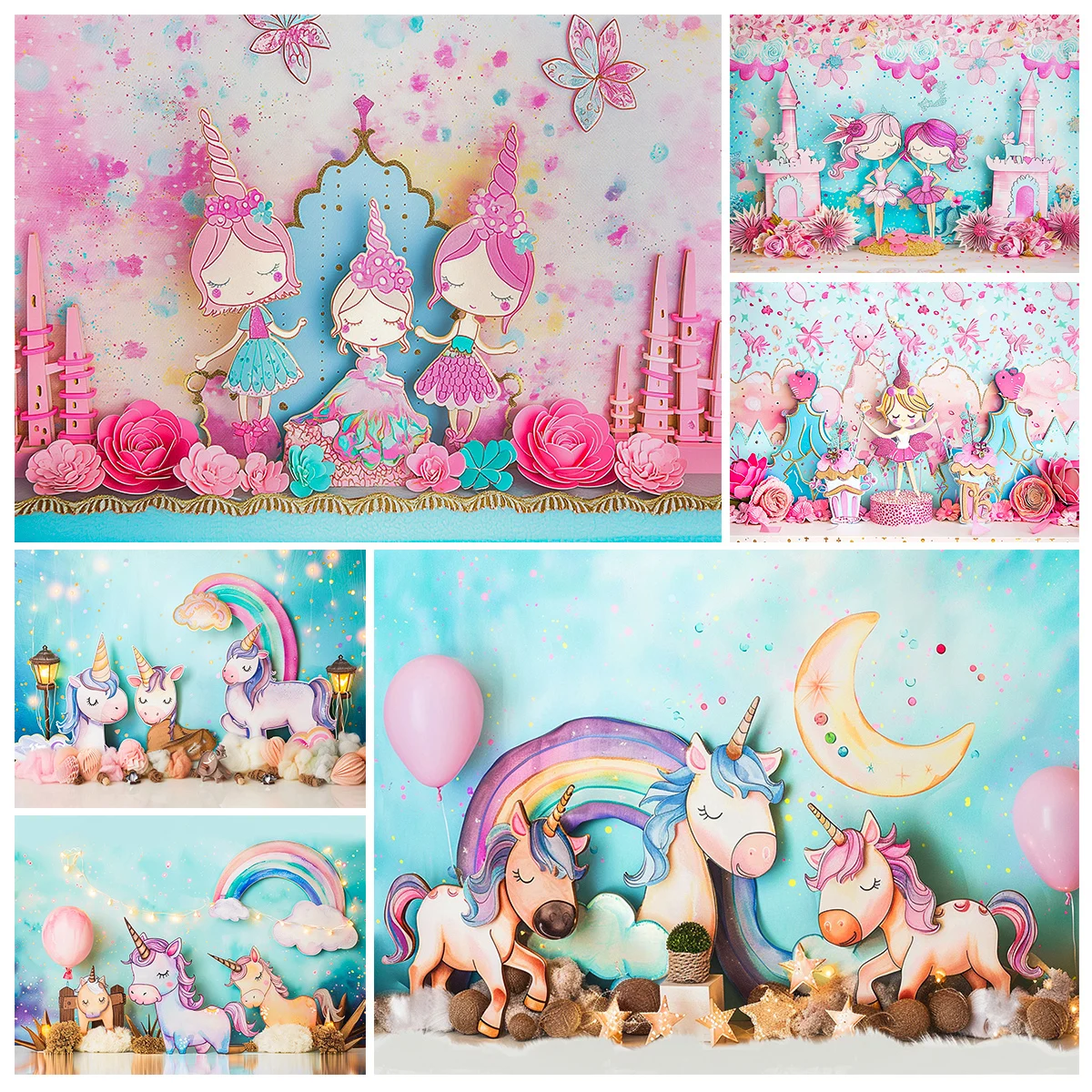 

Princess Castle Backdrops Girl Baby Photography Props Child Birthday Cake Smash Photocall Pink Wonderland Unicon Backgrounds