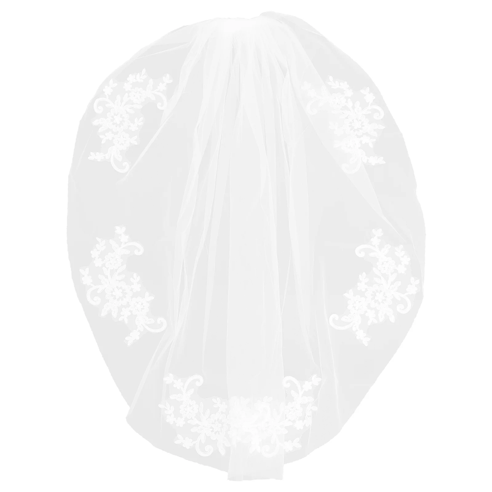 

Simple and Crystal Beaded Short Bridal Veils with Lace Appliques ( ) wedding veil short wedding veil