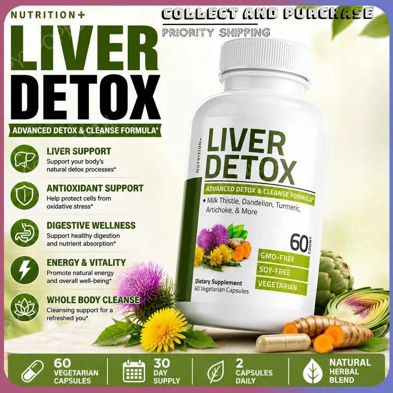 Liver Detox Advanced Formula 60 Capsules with Milk Thistle & Dandelion Extract Supports Healthy Liver Function - Detox & Cleansi