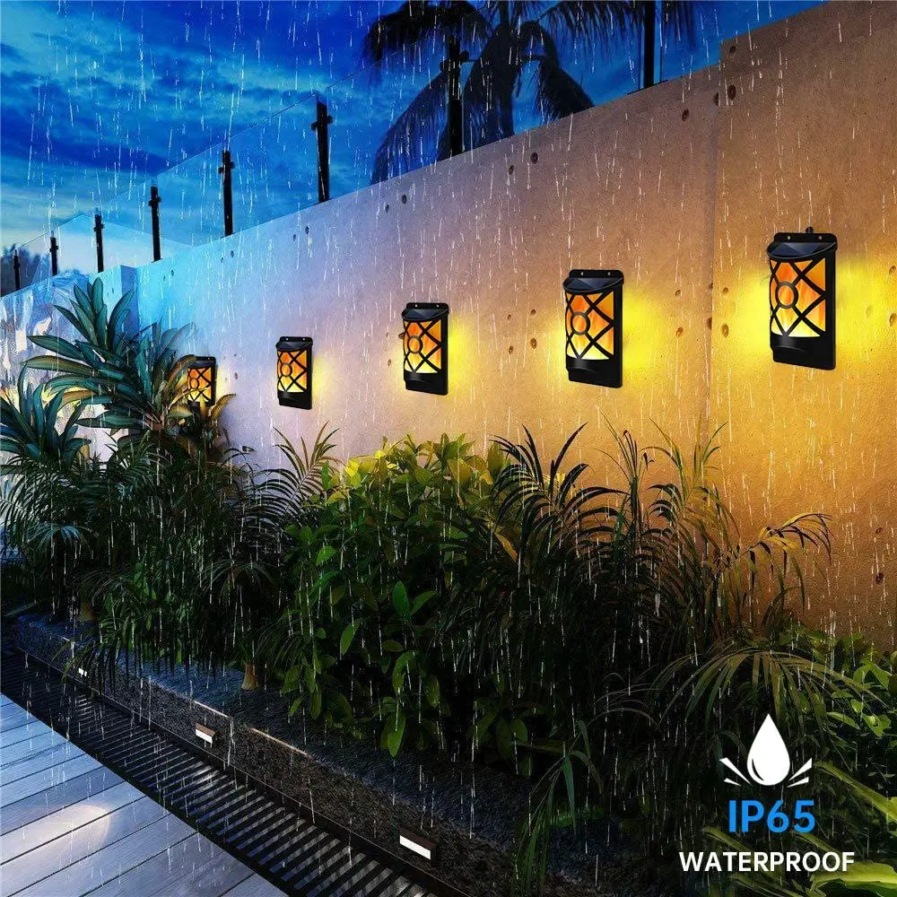 Luces solares de llama para exteriores, lámpara de pared impermeable, parpadeante, para Patio, camino, 36 LED, alimentada por el sol, montada en la pared