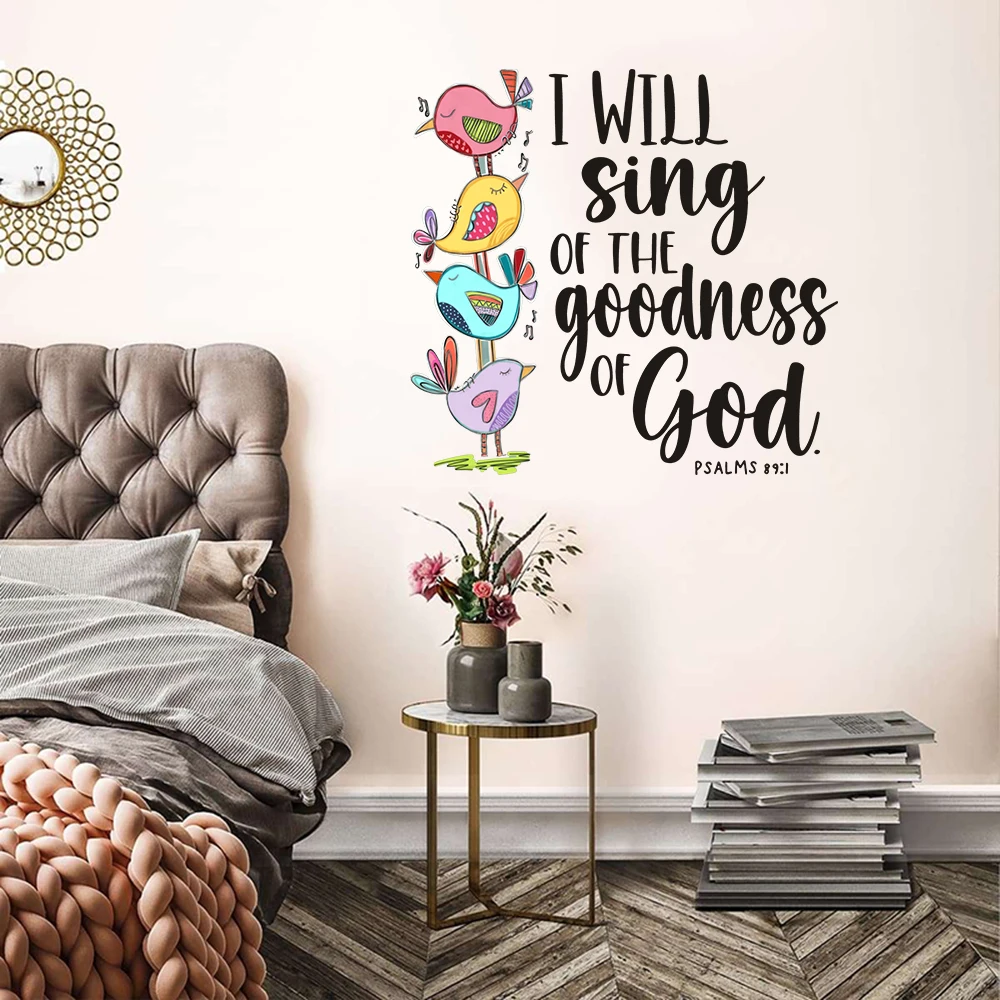 Christian Bible Verse Psalms 89：1 Wall Sticker  Goodness of God Songbird Design Religion Wall Decal Bedroom Home Decor