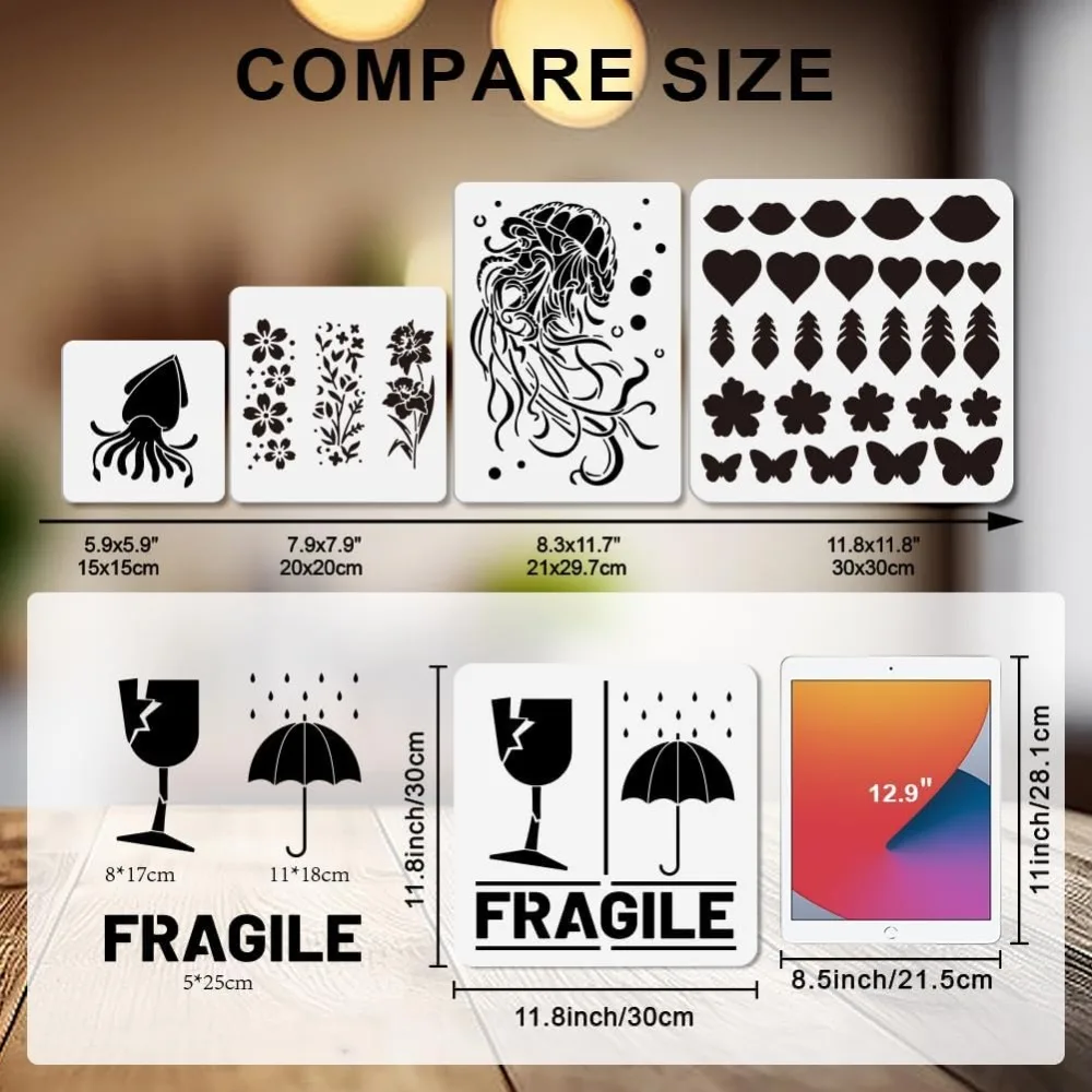 2Pcs Fragile Items Stencils 11.8×11.8inch DO NOT Drop Painting Stencil Reusable Express Warning DIY Crafts Template