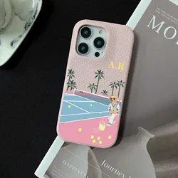 Personalised Customized Name Leather Case For iPhone 16 15 14 13 12 11 Pro Max Initials Letters kafr saya Cover 13 14 15 Pro Max