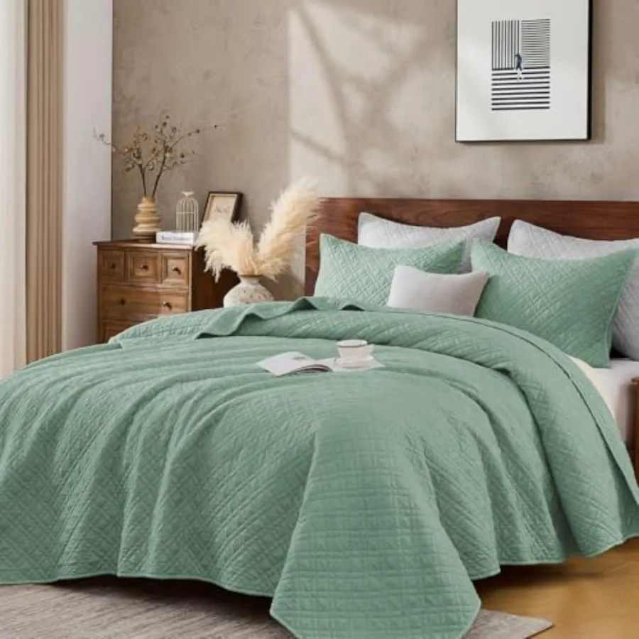 

Комплект C Kinlt с наволочками: легкое стеганое покрывало-плед для кровати, всесезонное, из стираного хлопка, размер M