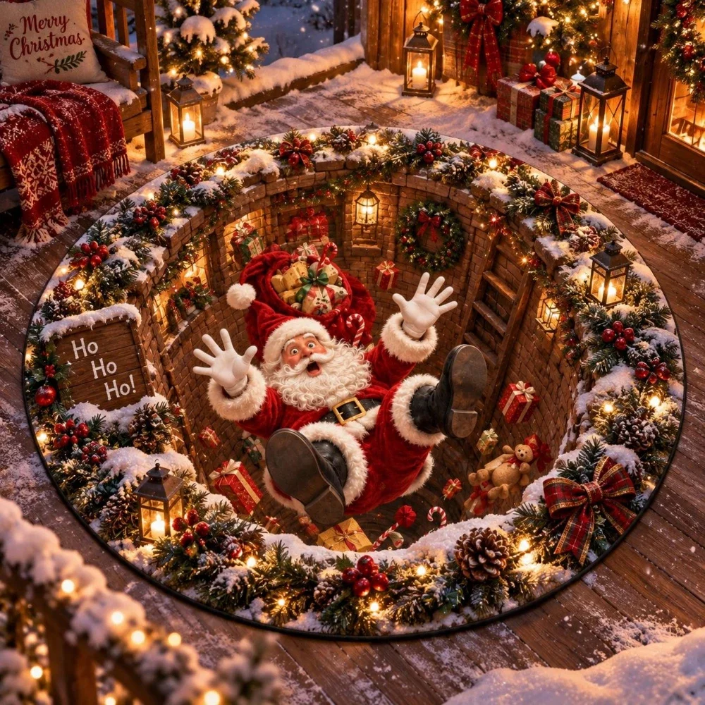 Christmas/Santa Claus Circle rug North Pole Town Area Rug Splendid Entryway Living Room Bedroom Soft Floor Mat Gift