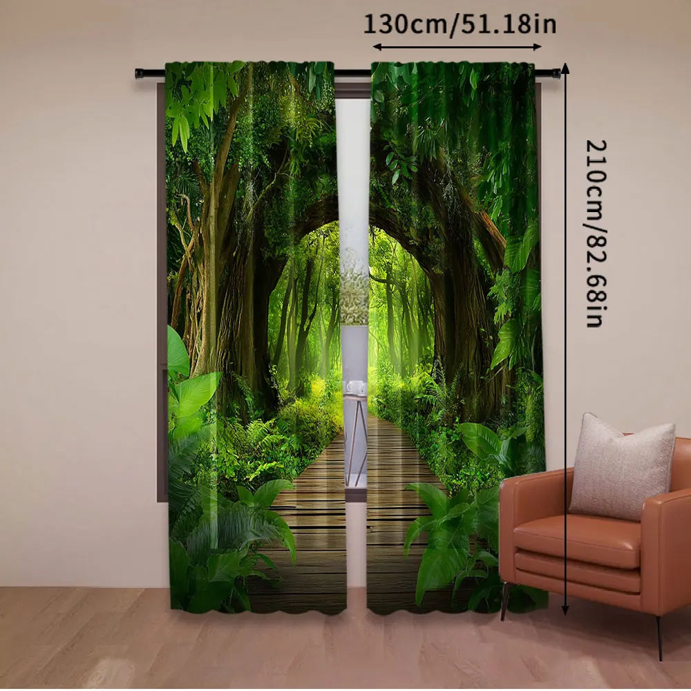 2Pcs Spring Forest Curtain Enchanted Forest Backdrop Spring Natural Picnic Camping Adventure For Living Room Bedroom A