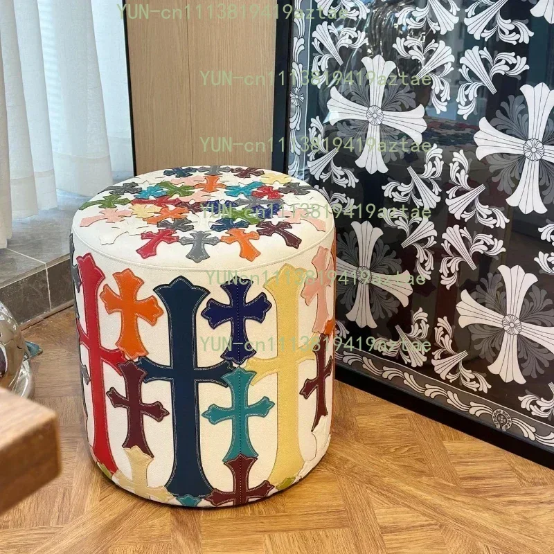 Colorful Cross Stool Leather Stool Sofa Low Stool Living Room Pier Fashion Creative Light Luxury Shoes Change Round Stools