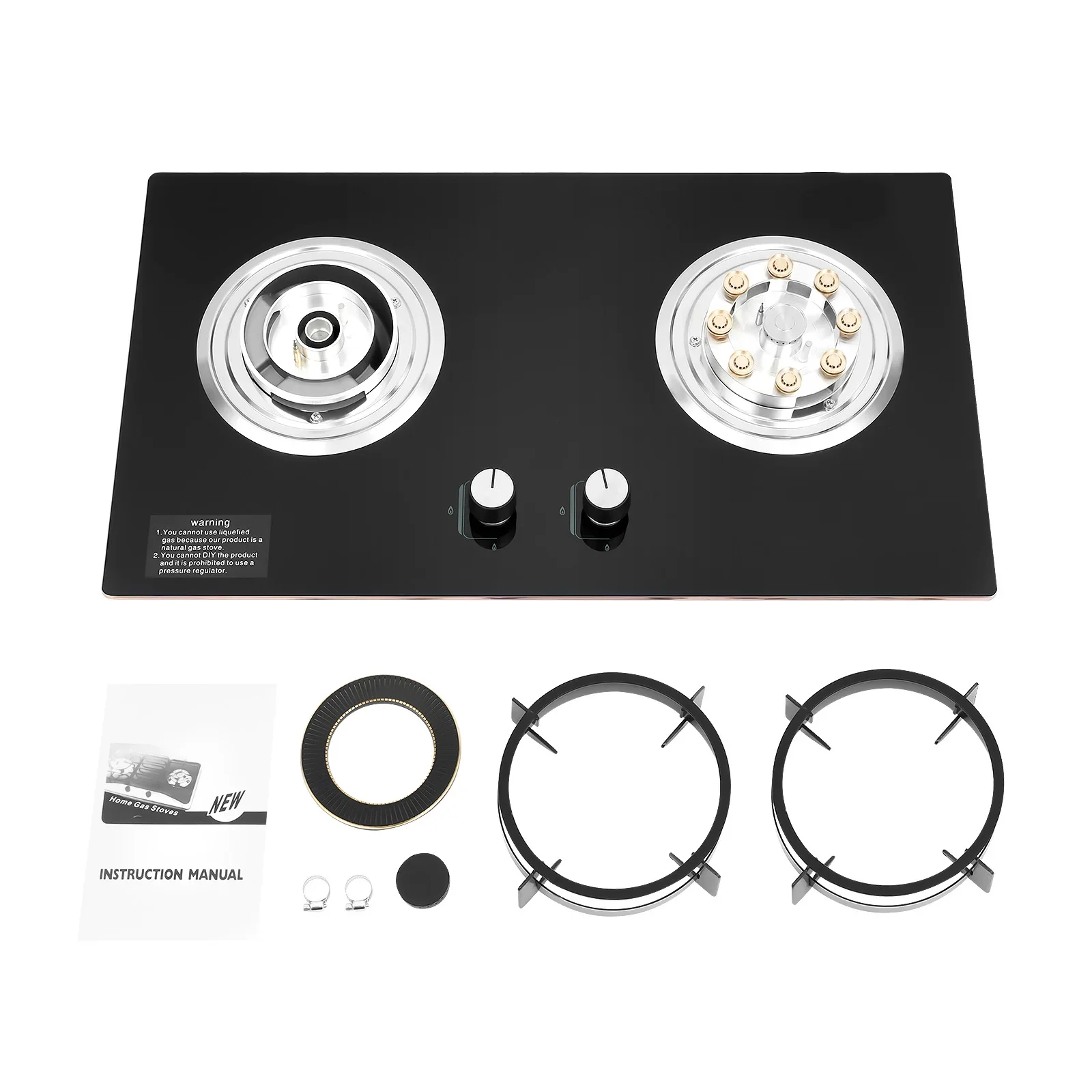 

Kitchen Gas Cooktop 2-Burners,Gas Stove Tempered Glass Built-In NG Gas Stove,High Efficiency Double Gas Cooktop 29*16inch Panel