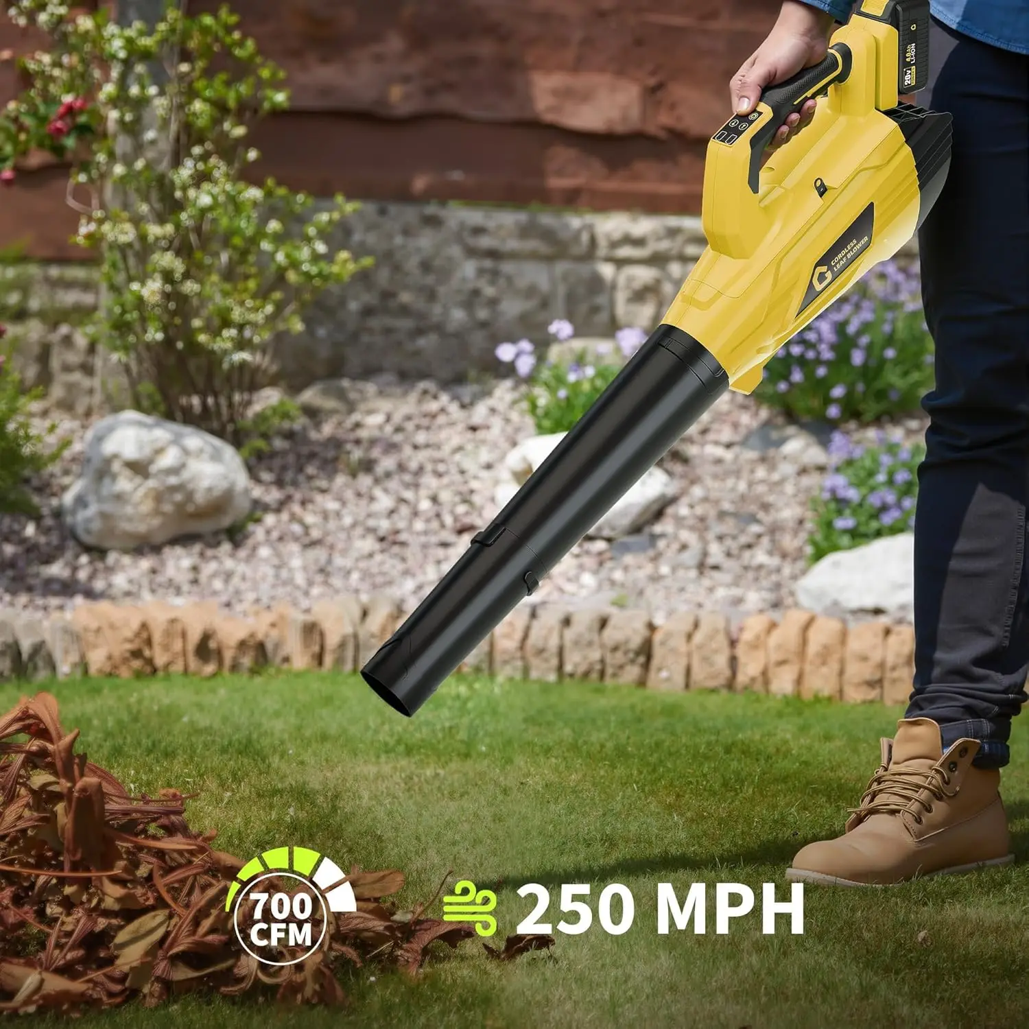 20V Cordless Leaf Blower 700 CFM 250 MPH With 4.0Ah Battery & Fast Charger, Brushless 2-Speed Lightweight Yard Blower