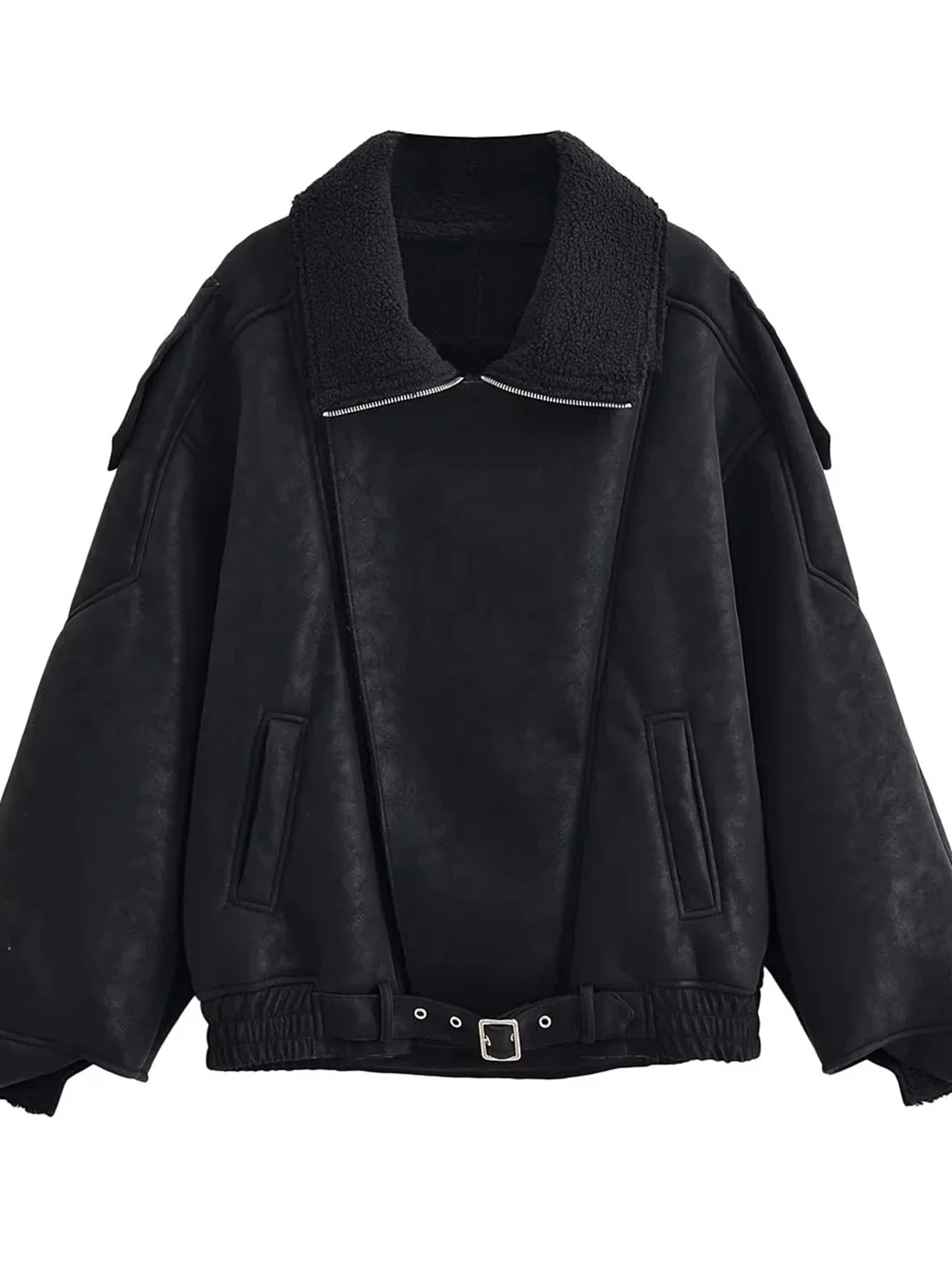 معطف نسائي فضفاض مبطن بالقطن من American Retro Sle مصنوع من جلد الغزال والفرو للخريف والشتاء جديد #2