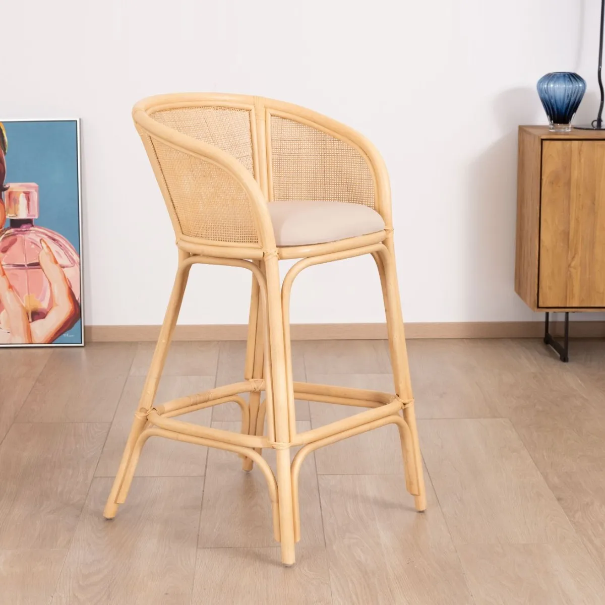 #Best Price Modern Rattan Bar Stool Counter Stool Wicker Dining Chair with Reclining Feature for Bedroom Hotel Use Made Vietnam