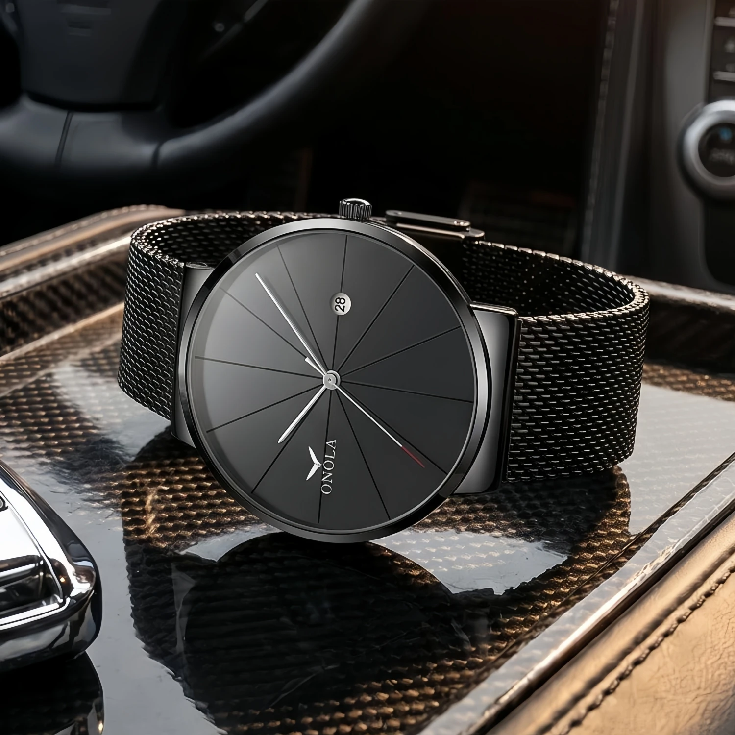 ONOLA brand simple Mens watches calendar waterproof  Fashion Casual wristwatch gold all black  relogio masculino