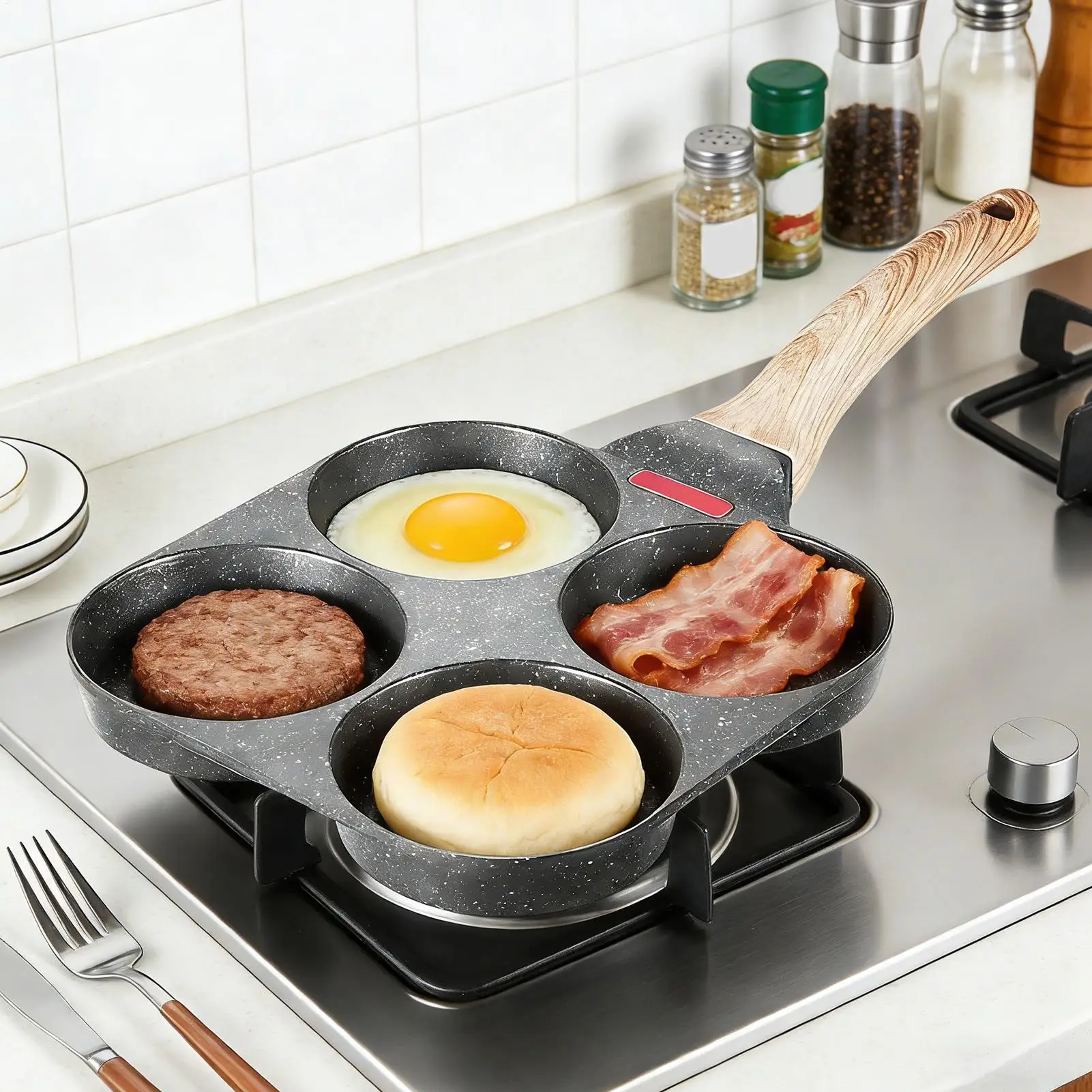 

Сковорода для яиц с 4 чашками, антипригарная гранитная сковорода для омлета, сковорода для блинов, гамбургеров, хлеба, машина для завтрака, сковорода для газовой плиты, индукционная